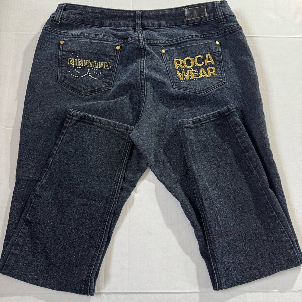 Rocawear Women's Dark Wash Jeans with Gold Accents Size 18